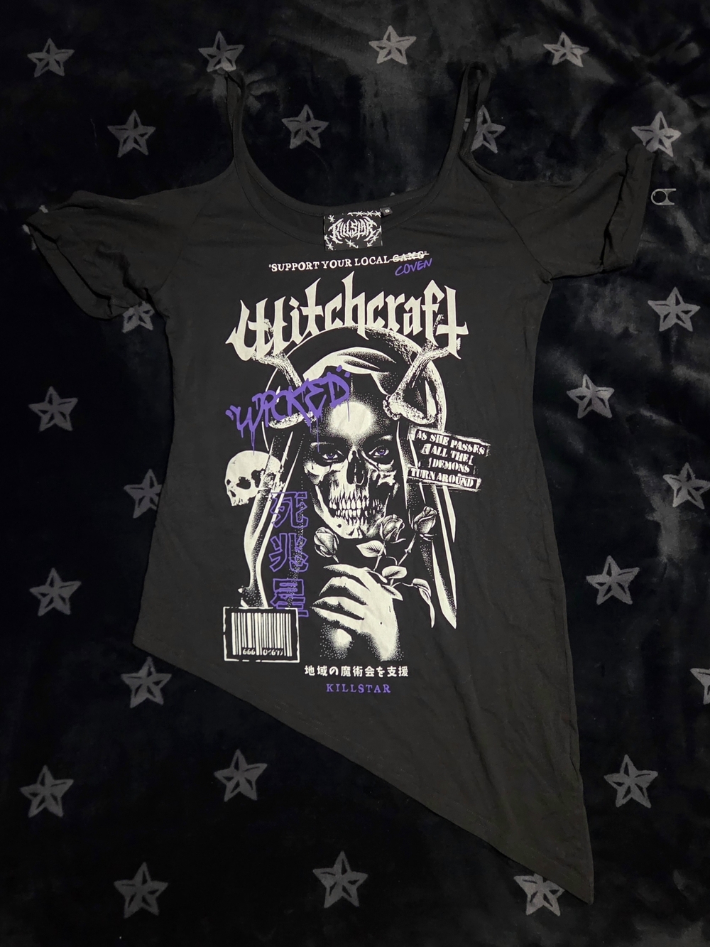 KILLSTAR Witchcraft / Support Your Local Coven" Cold-Shoulder Tunic Top